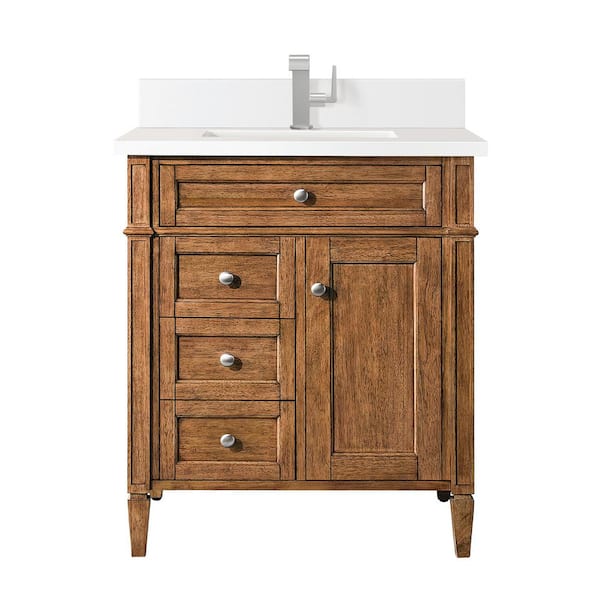 Brittany 30.0 in. W x 23.5 in. D x 34.0 in. H Single Bathroom Vanity in Saddle Brown with White Zeus Quartz Top