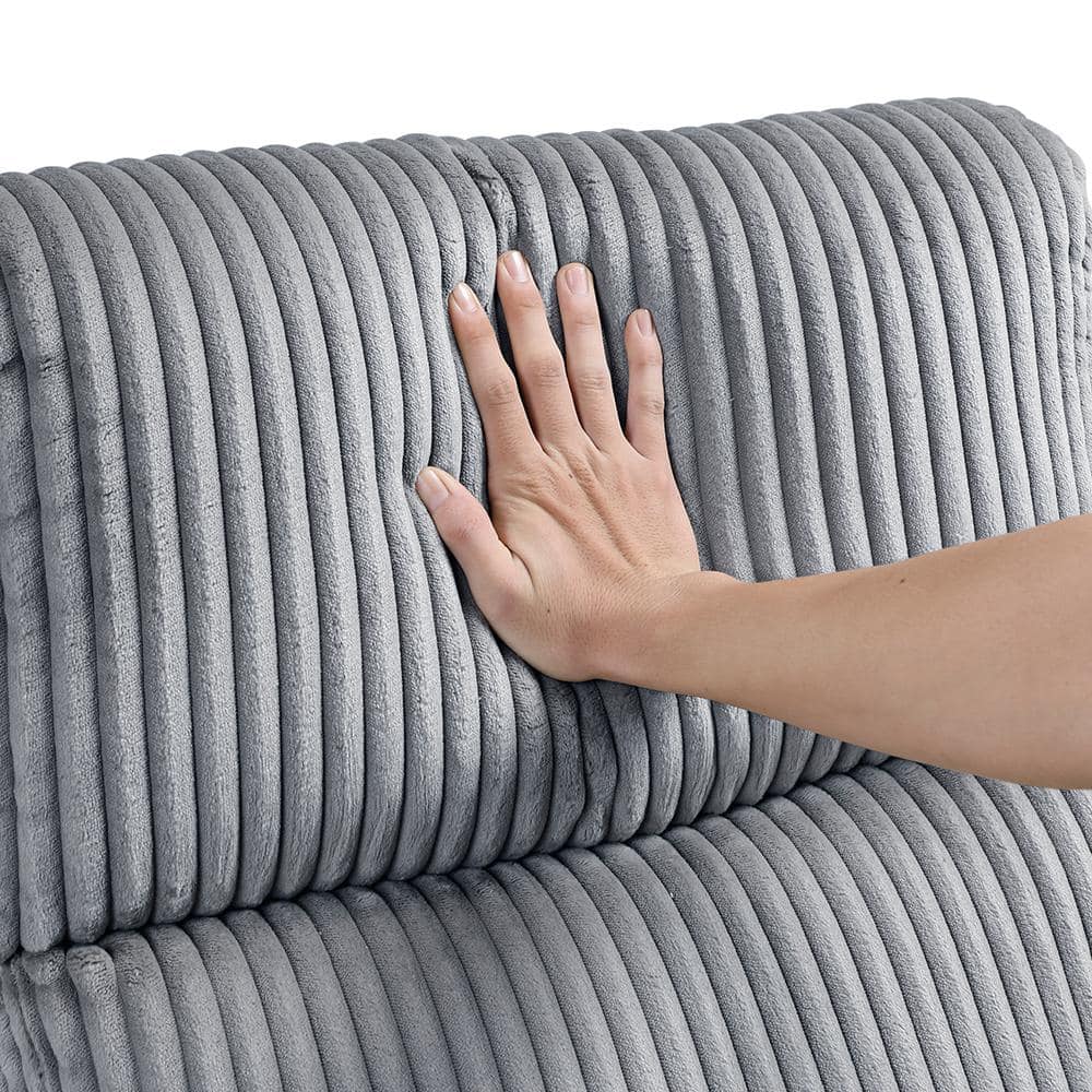 Gray Corduroy Swivel Glider Recliner with Wood Accents