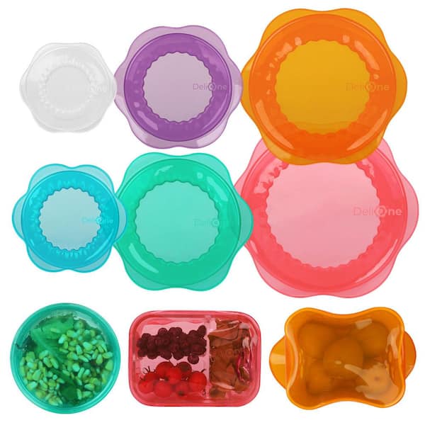 Multicolor Reusable Silicone Stretch Elastic Food Covers for Bowls, Round, and Rectangle Containers (6-Pack)