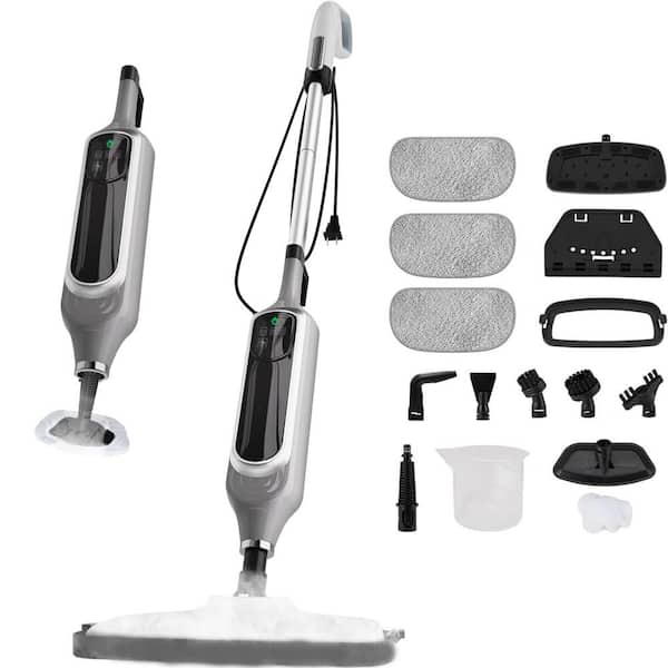 Commercial Corded Steam Mop for Hardwood, Tile, Carpet, Furniture, Clothes and Windows, Grey, with Detachable Handheld