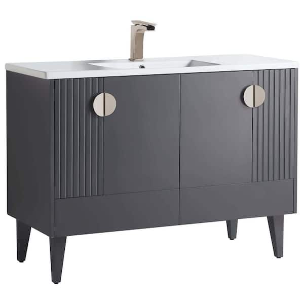 FINE FIXTURES Venezian 48 in. W x 18.11 in. D x 33 in. H Bathroom Vanity Side Cabinet in Rock Gray with White Ceramic Top