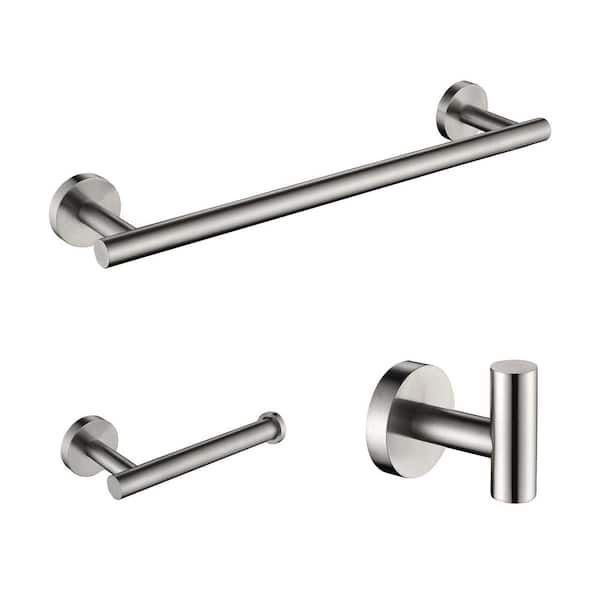 FUNKOL 3-Piece Stainless Steel Bath Hardware Set with Towel Hook and Toilet Paper Holder and Towel Bar, in Brushed Nickel