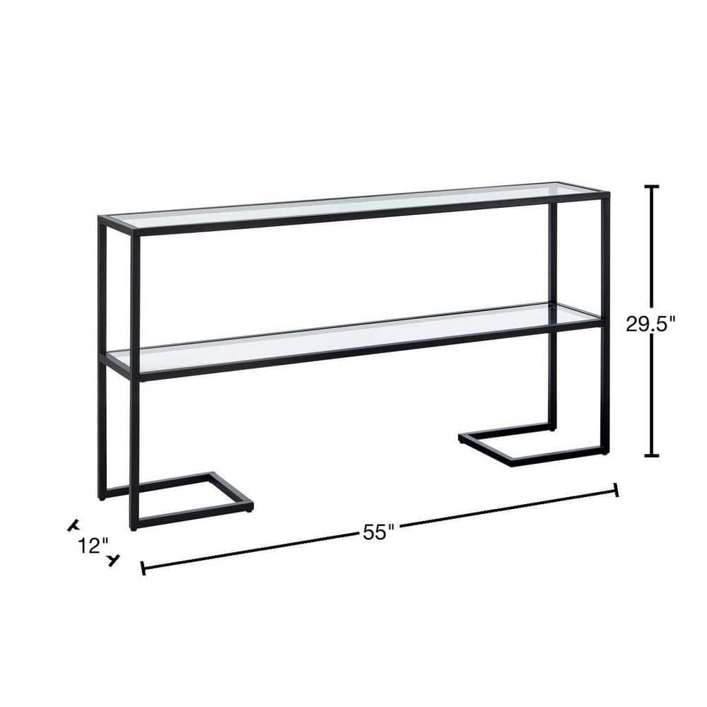 Blackened Bronze 55" Rectangular Console Table with Glass Shelf