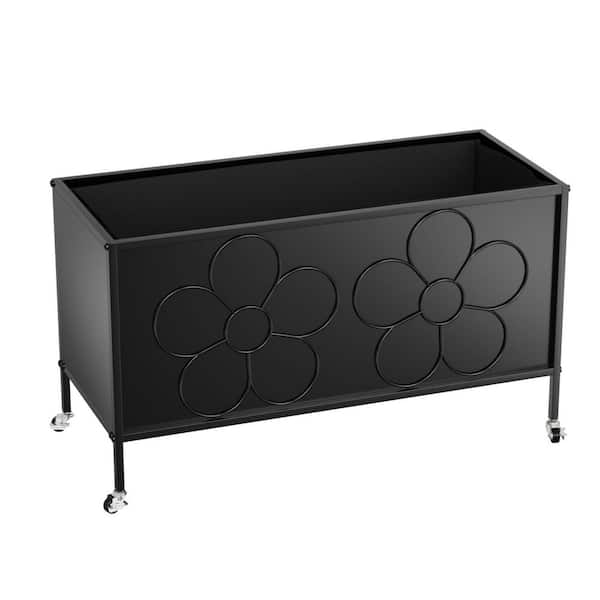 Black Metal Raised Planter Box with Fabric Iiner for Plants Backyard Patio (36.61 in. L x 15.75 in. W x 21.85 in. H)