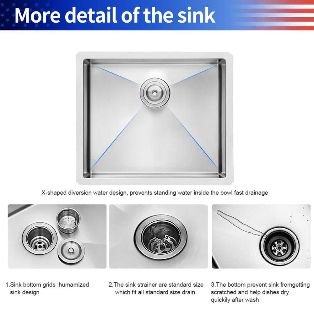 23'' Stainless Steel Undermount Single Bowl Kitchen Sink