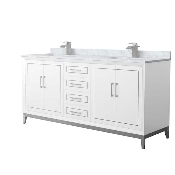 Wyndham Collection Marlena 72 in. W x 22 in. D x 35.25 in. H Double Bath Vanity in White with White Carrara Marble Top