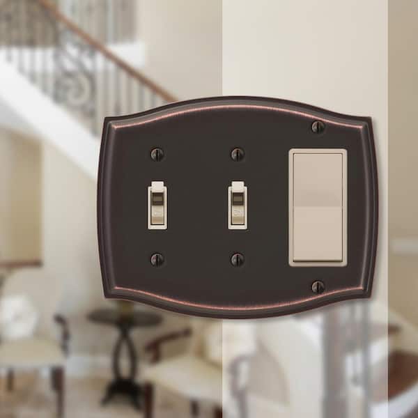 Vineyard 3 Gang 2-Toggle and 1-Rocker Steel Wall Plate - Aged Bronze