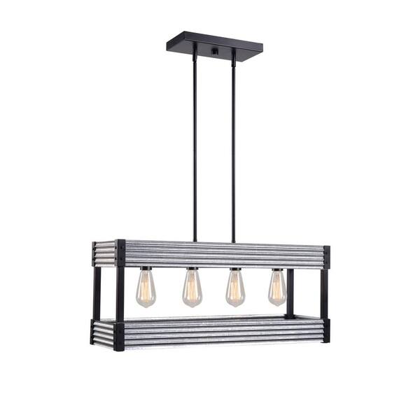 Kenroy Home Pioneer 4 Light Matte Black Island Chandelier With Galvanized Tin Accents 93424bl Light Matte Black Island Chandelier, Kitchen Light Fixtures Menards
