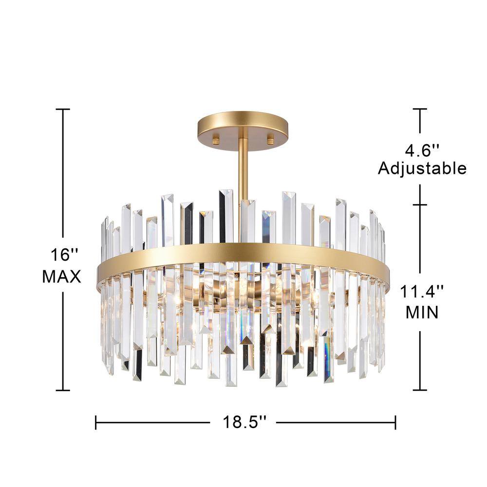 Casandra Glossy Brass 5-Light Crystal Drum Flush Mount