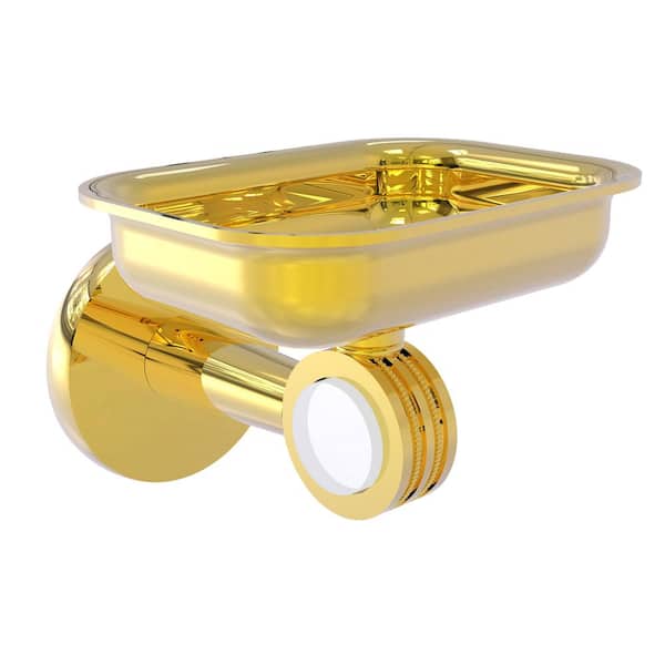 Allied Brass Clearview Collection Wall Mounted Soap Dish Holder with Dotted Accents in Polished Brass