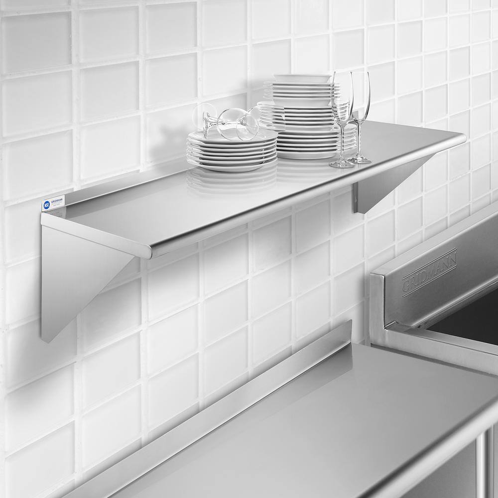 60" Stainless Steel Wall-Mount Shelf with Backsplash