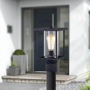 1-Light 7 in. Black Outdoor Post Lantern with Clear Glass
