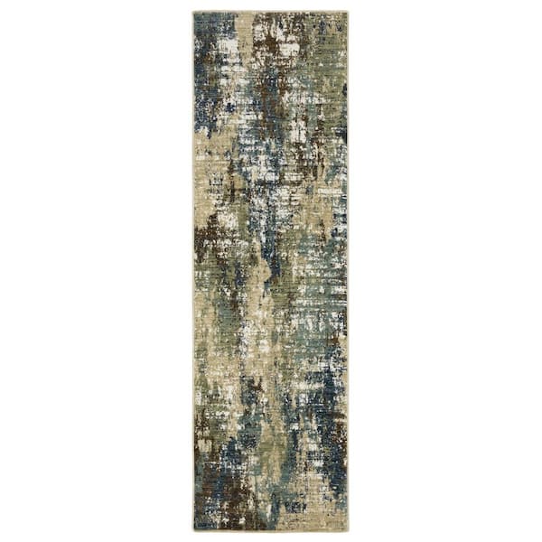 2 X 8 Blue, Green Abstract Washable Area Rug Runner Rug
