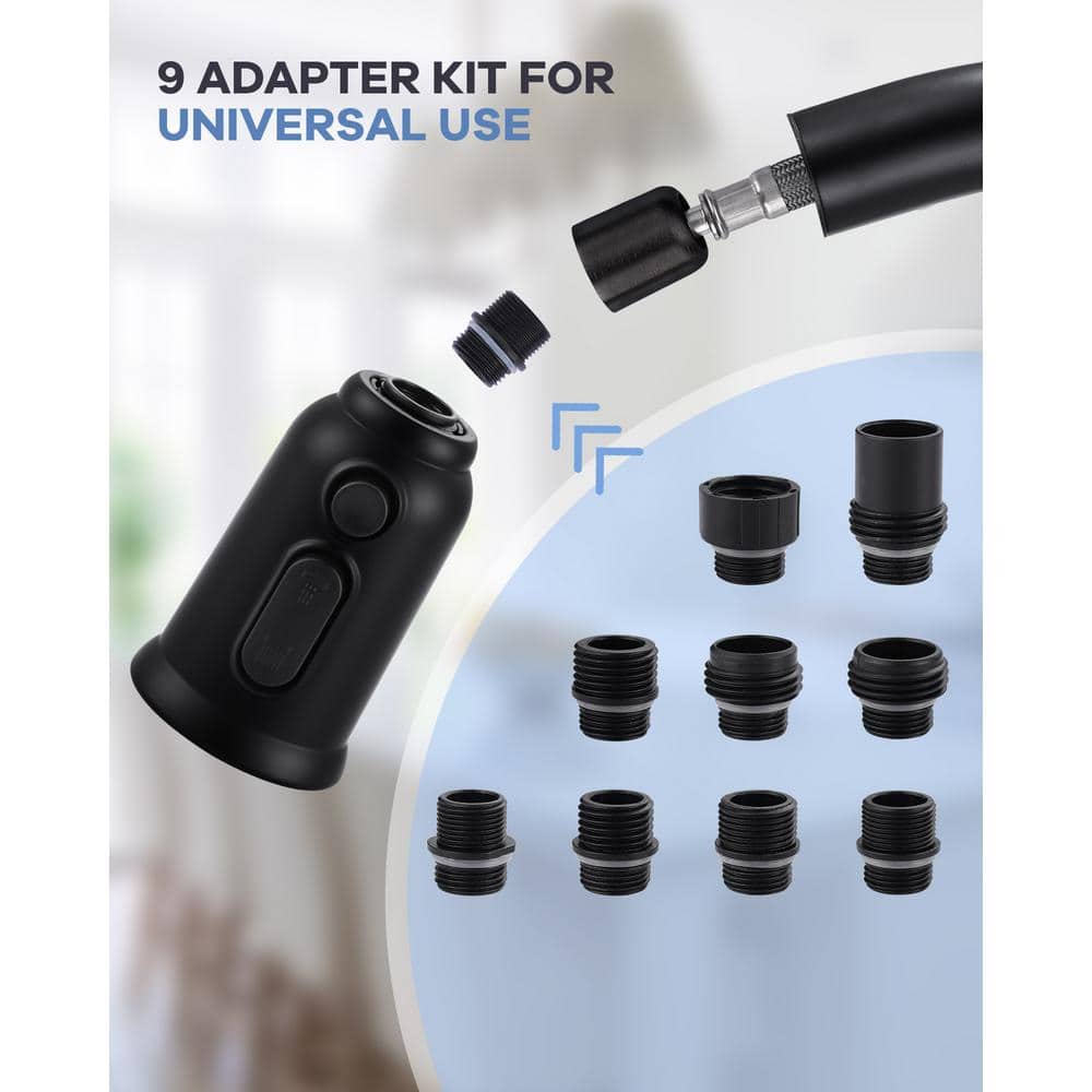 Matte Black 3-Function Kitchen Faucet Spray Head with Adapters