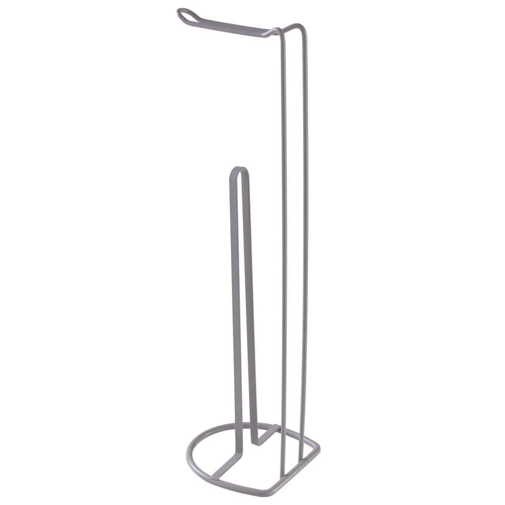 Gray Slim Steel Freestanding Toilet Paper Reserve and Dispenser