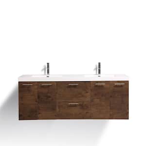 Luxury 84 in. W x 22 in. D x 26 in. H Double Bath Vanity in Rosewood with White Acrylic Top and White Integrated Sinks