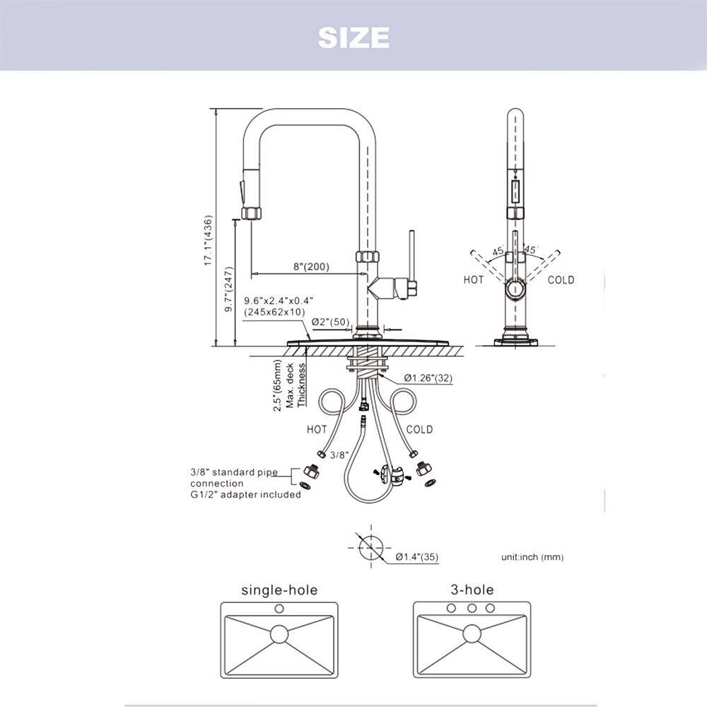 Matte Black Stainless Steel Pull-Out Spray Kitchen Faucet with Soap Dispenser