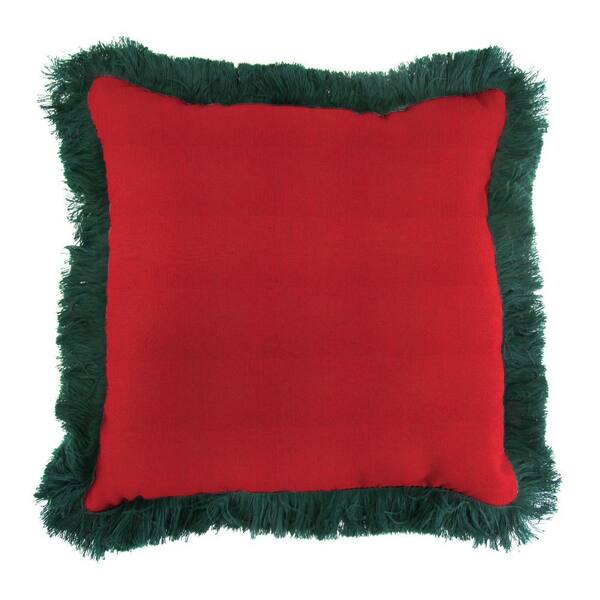 Jordan Manufacturing Sunbrella Spectrum Crimson Square Outdoor Throw Pillow with Forest Green Fringe