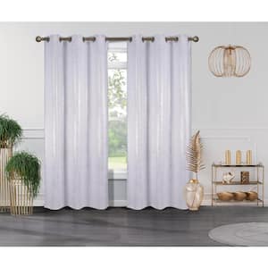 Crystal White Textured Polyester Thermal 76 in. W x 84 in. L Grommet Blackout Curtain Panel (2-Set)