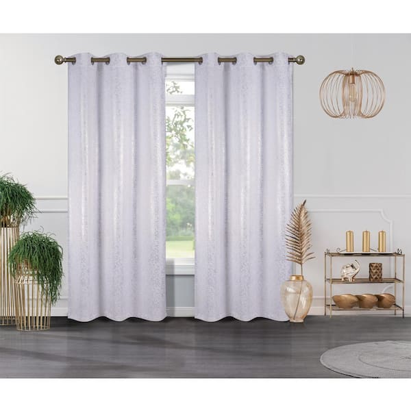 J&V TEXTILES Crystal White Textured Polyester Thermal 76 in. W x 84 in. L Grommet Blackout Curtain Panel (2-Set)