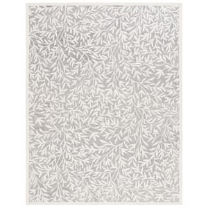 Martha Stewart Gray/Ivory 4 ft. x 6 ft. Border Abstract Floral Area Rug