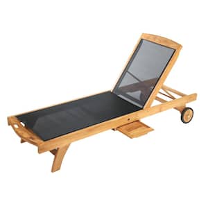 Colorado Reclining Teak and Textilene Outdoor Chaise Lounger Chair with Slide Out Side Table and Wheels