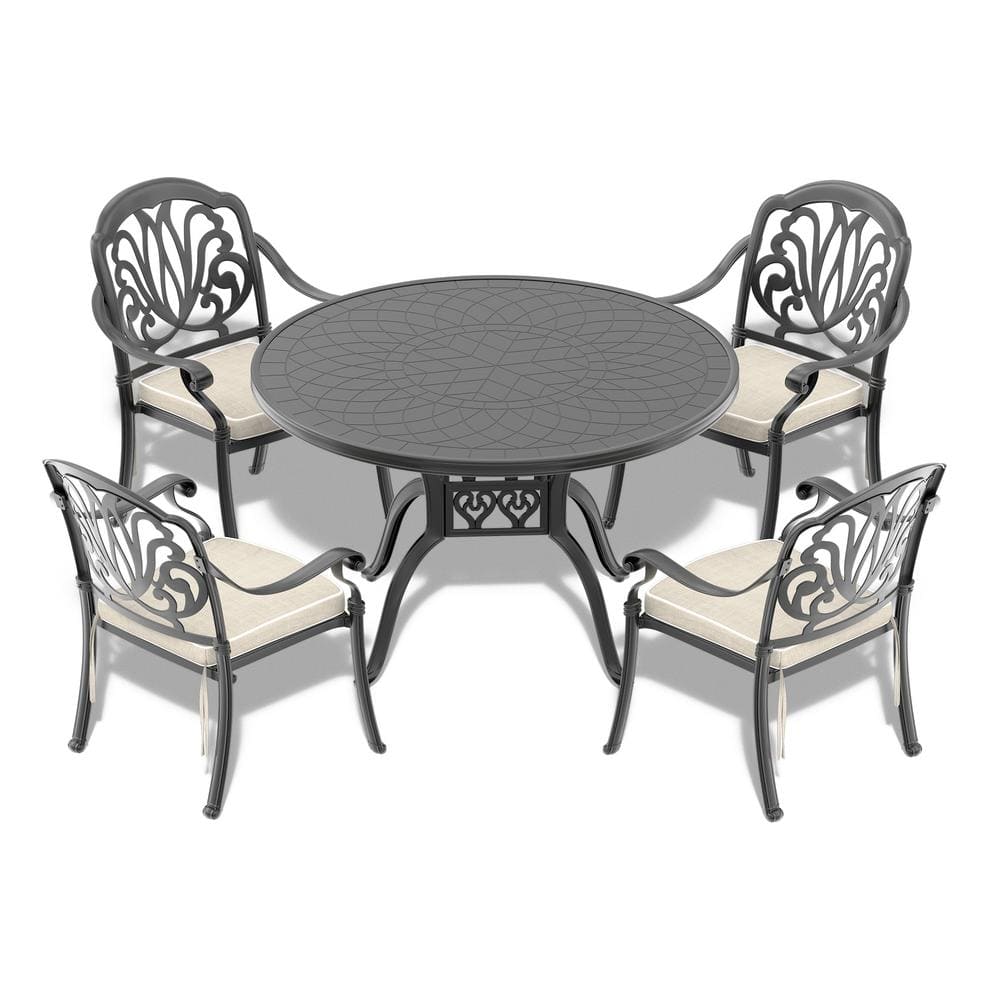 5-Piece Black Metal Outdoor Dining Set with Beige Cushions price history on PriceWatchPro