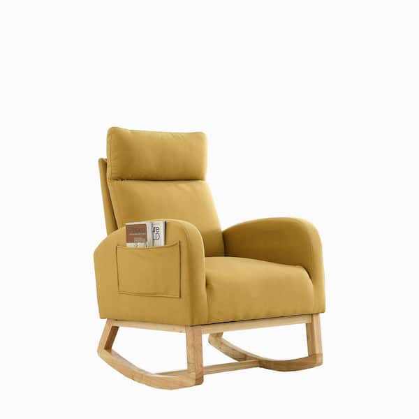 Unbranded Yellow Modern Waterproof Velvet Accent High Backrest Lounge Arm Rocking Chair