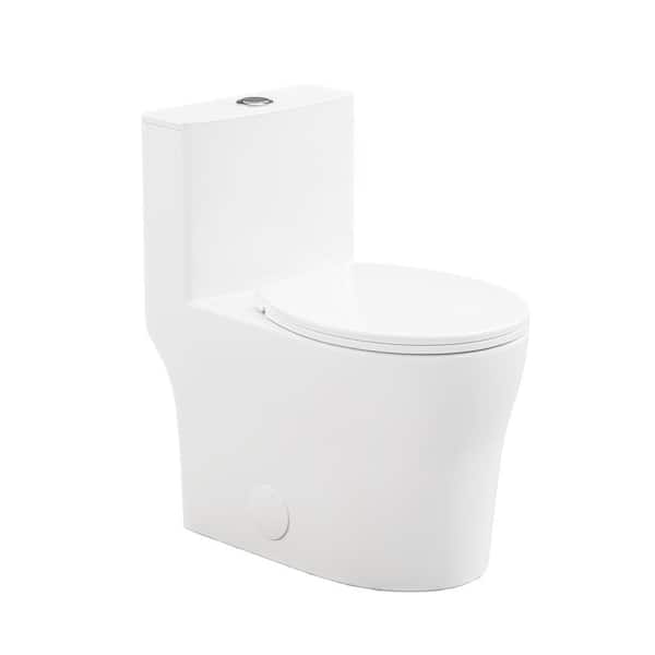 12 in. 1-piece 0.8/1.28 GPF Dual Flush Round Toilet in White Toilet Seat Included
