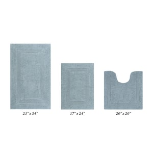 Lux Collection Blue 17 in. x 24 in., 20 in. x 20 in., 21 in. x 34 in. 100% Cotton 3-Piece Bath Rug Set