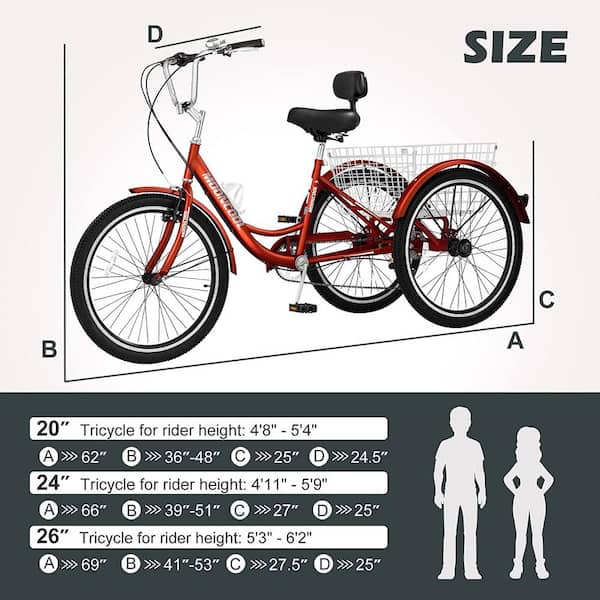 MOONCOOL 24 in. Adult Tricycle 3 Wheel Trike Low Stand-Over