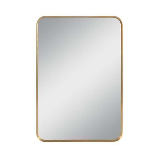 Lirago Modern Rectangle 30 in. W x 40 in. H Aluminium Alloy Deep Framed Decorative Mirror With Rounded Corner In Gold
