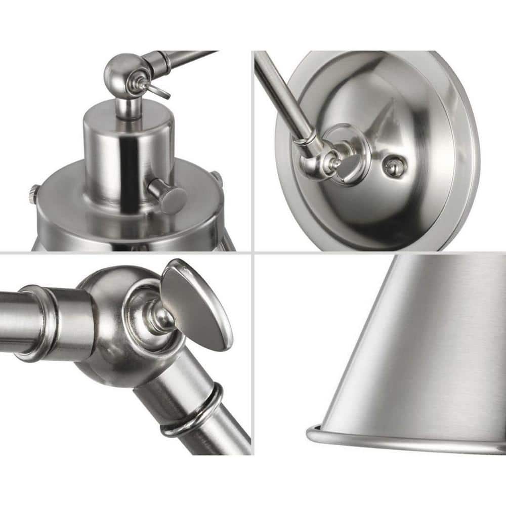 Brushed Nickel Adjustable Swing Arm Wall Sconce with Metal Shade