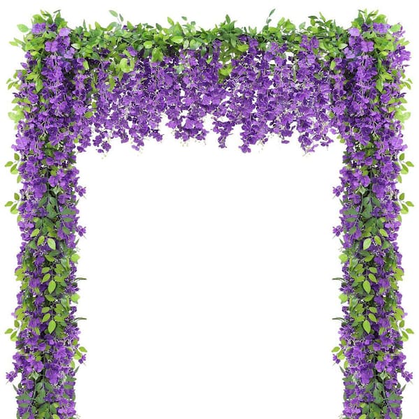 Purple Indoor/Outdoor Artificial Wisteria Hanging Flowers, 5Pcs