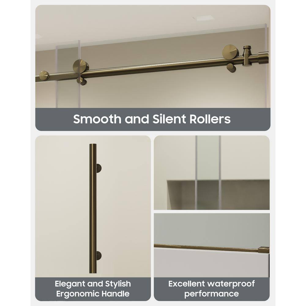 60" Gold Frameless Sliding Tub Door with Clear Tempered Glass