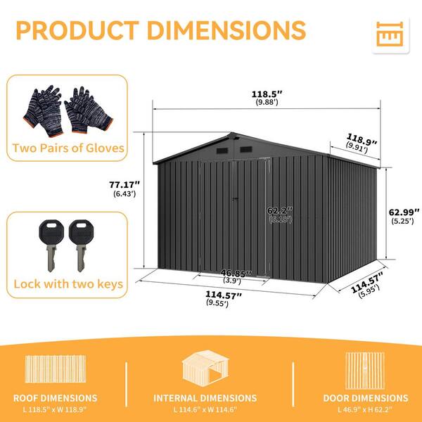 『TEN WORK SHT SS BLACK L』 Sizzim Black 10 ft. W x 10 ft. D Metal Storage Shed with Lockable