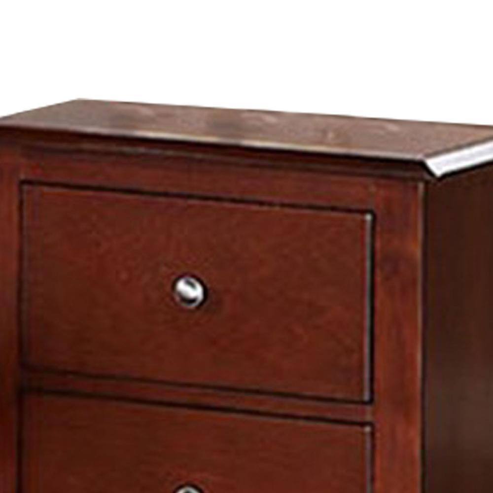 25" Brown Pine and MDF 2-Drawer Nightstand with Metal Pulls
