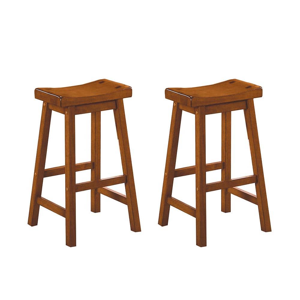 29-Inch Oak Saddle Seat Backless Pub Stools, Set of 2