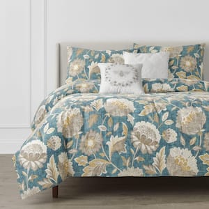 Larkspur 5-Piece Charleston Teal Cotton Full/Queen Comforter Set