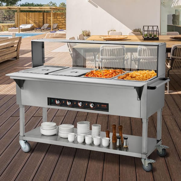 4-Pan Commercial Food Warmer 82.4 qt. Silver Stainless Steel 2000-Watt Buffet Electric Steam Table Specialty Flatware