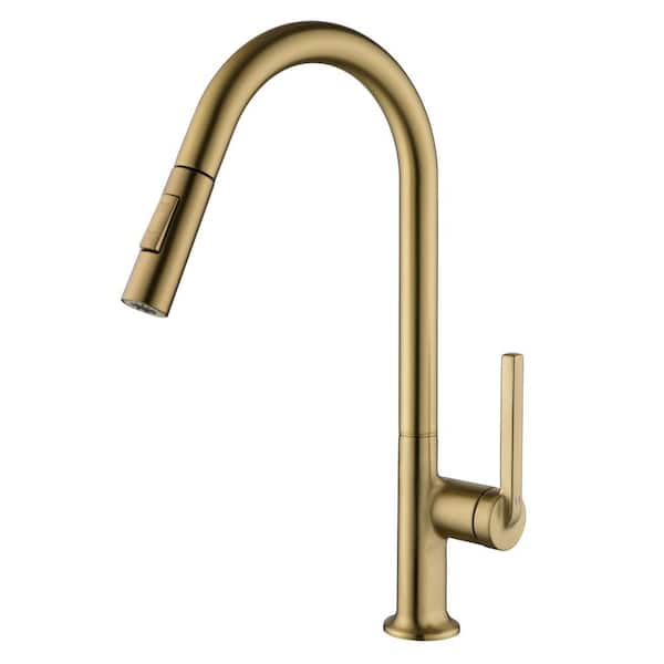Boyel Living 2-Spray Patterns Single Handle Pull Down Sprayer Kitchen Faucet with Water Supply Hoses in Brushed Gold