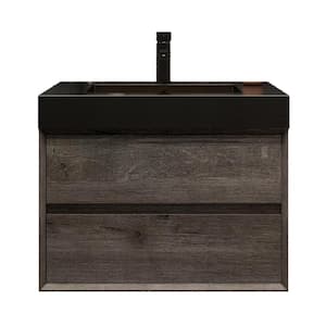 MIA 30 in. W x 20 in. D x 24 in. H Single Sink Floating Bath Vanity in Gray Oak with Black Stainless Steel Top