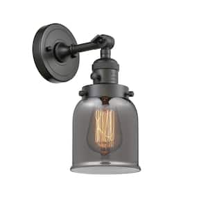 Bell 5 in. 1-Light Oil Rubbed Bronze Wall Sconce with Plated Smoke Glass Shade with On/Off Turn Switch