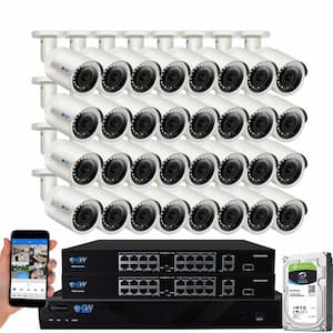 32-Channel 5MP 8TB NVR Security Camera System w/ 32 Wired Bullet Cameras 2.8 mm Fixed Lens Built-In Mic Human Detection