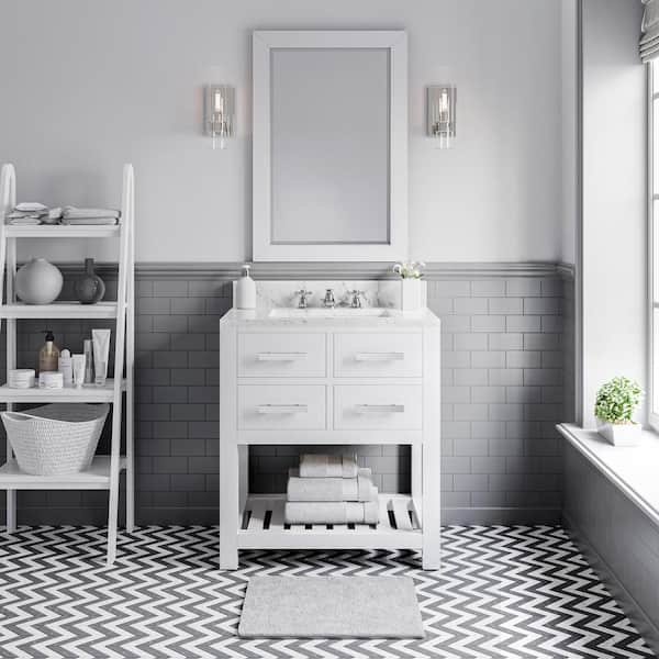 Water Creation 30 in. Vanity in Carrara White with Marble Vanity Top in Carrara White