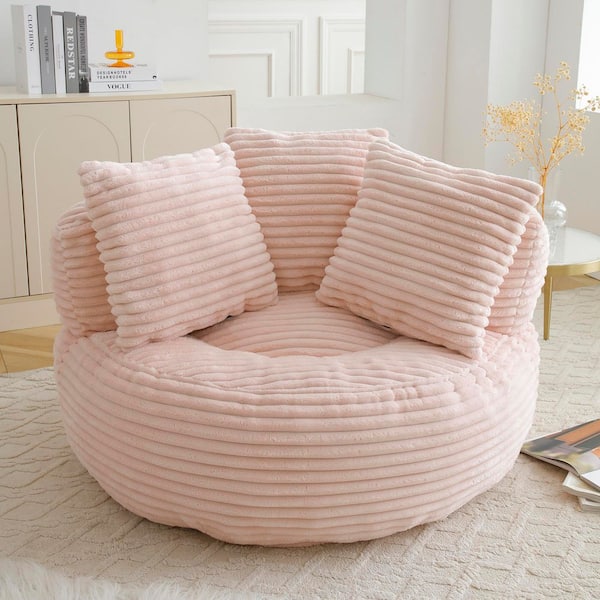 Pink Corduroy Bean Bag Chair with Pillows and Backrest, Filled Foam Lounge Chair for Living Room, Apartment