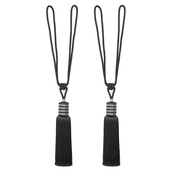 Hugues Extra Long Black Decorative Polyester Tassel Curtain Tie Back (Set of 2)