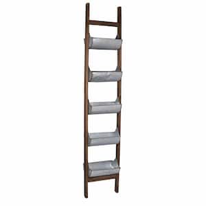71 in. H Uniquely Designed Wooden Reed Ladder Planter (5-Tiered)