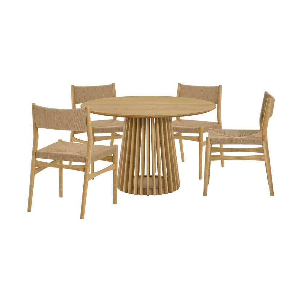 Natural Oak Round Dining Set with Paper Cord Seats
