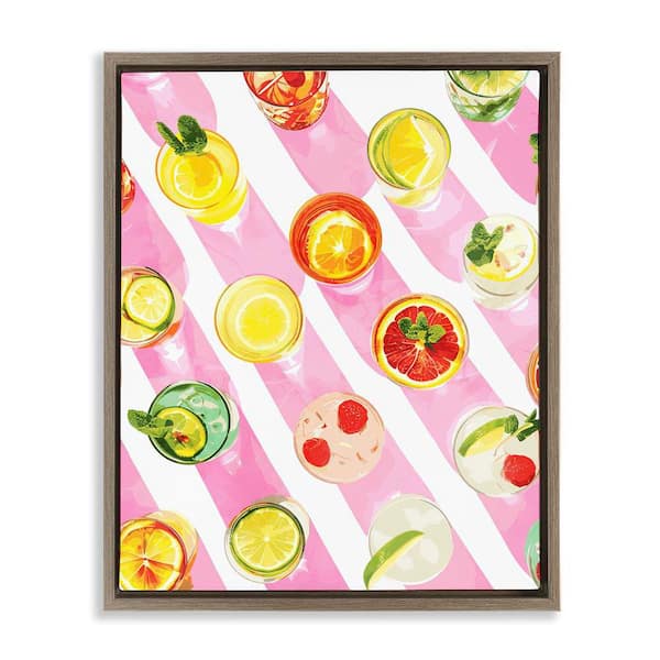 Stupell Industries Aerial Cocktails on Stripes by Daphne Polselli Brown Floater Frame Food Graphic Art Print 31 in. x 25 in.